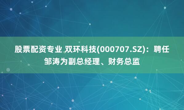 股票配资专业 双环科技(000707.SZ)：聘任邹涛为副总经理、财务总监